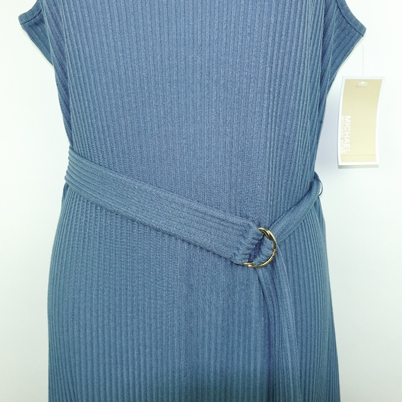 Michal Kors Blue Ribbed Stretchy Dress with Belt - Picture 2 of 6